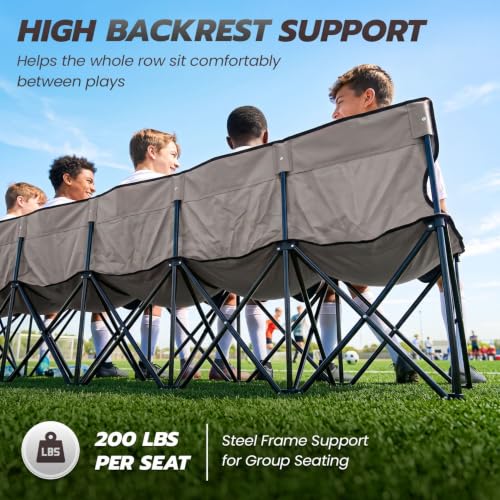 6-Seat Portable Soccer Bench with Backrest - Gray