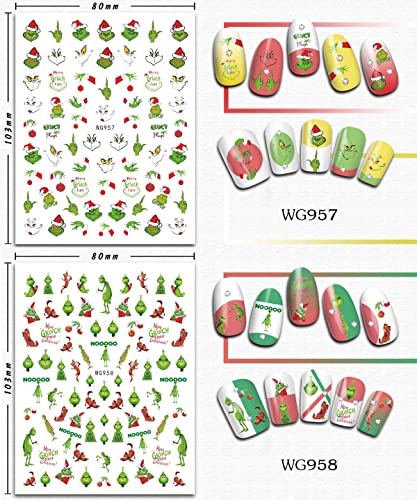 3D Christmas Nail Art Stickers - 6 Sheets Self-Adhesive - A4
