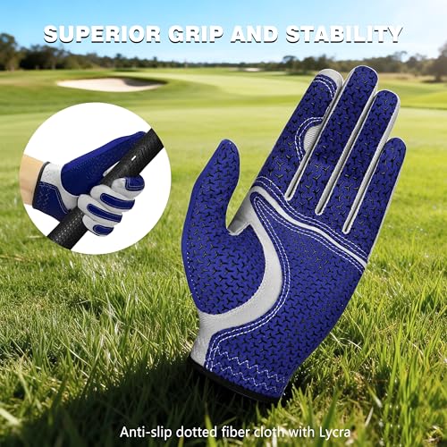 PGM Premium Left-Hand Golf Glove Men X-Large Blue - Comfortable, Durable Grip