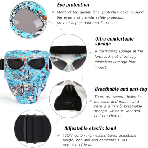 Blue Spooky Skull Face Mask for Airsoft, Painted Motor Racing Goggle-Protected