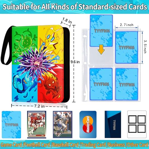 4 Pocket Card Binder with 50 Removable Sleeves - Zipper Case, 400 Card Capacity, Tyyfnn
