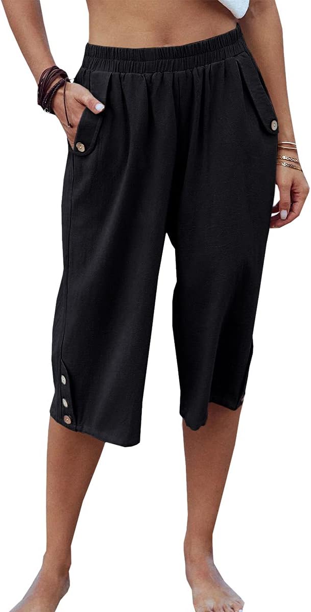 Veatzaer Women's Capri Harem Pants - Elastic Waist, Casual Loose Fit with Pockets | S-XXL