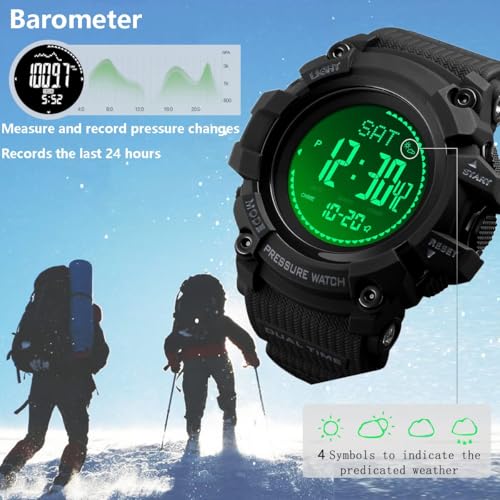 Digital Sports Watch with Compass, Altimeter & Pedometer - Black-A