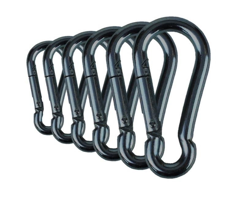 Heavy Duty Black Carabiner Snap Hooks - 5cm, 6 Pack