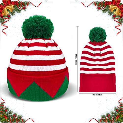 Christmas Elf Knitted Beanie Hat for Adults - Red & Green