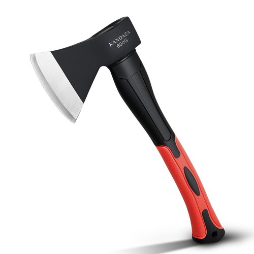 Camping Axe, 15” Small Outdoor Hatchet for Chopping Wood and Splitting, Forged Carbon Steel,Splitting Axe with Shock-Absorbing Fiberglass Handle, Non-Slip Grip for Outdoor Survival