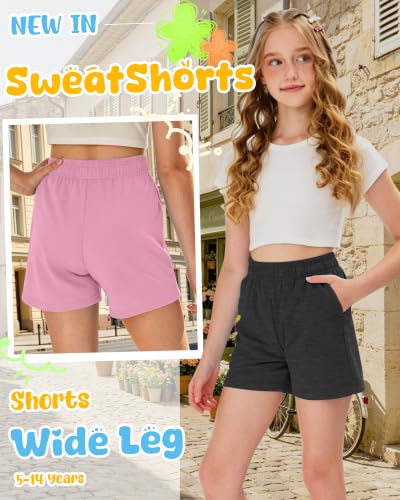 4 Pack Girls' Athletic Sweat Shorts - Comfortable Fit