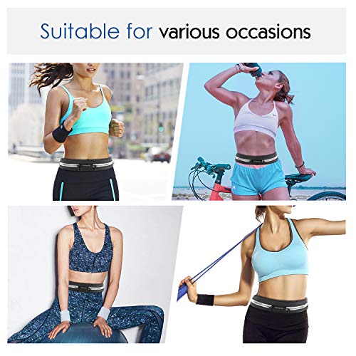 Reflective Running Belt - Dual-Pouch Waist Pack for 6.5 in Phones - Black