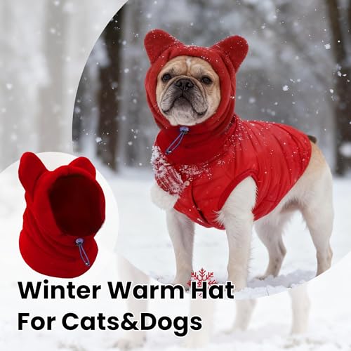 Dog Snood with Ear Protection - Fleece Neck Warmer, Red, Medium