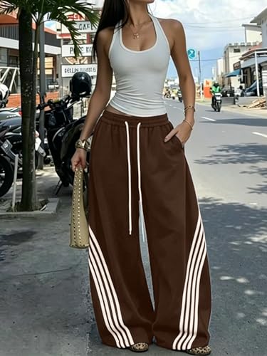 EMMIOL Women’s Y2K Baggy Barrel Striped Sweatpants High Waisted Wide