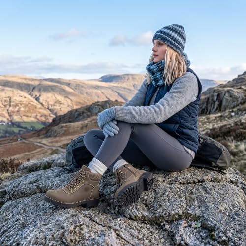 ANJOUFEMME Women's Winter Snow Hiking Boots 6.5 / 115 Zip Brown Lightweight Warm Shoes