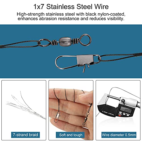 Premium Fishing Leaders - 40Pcs Stainless Steel Wire, 6/8/10/12 Inches - Black