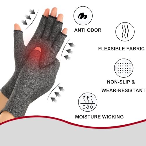 Bamboo Arthritis Gloves for Pain Relief - Medium (Pack of 4) - Grey Pink