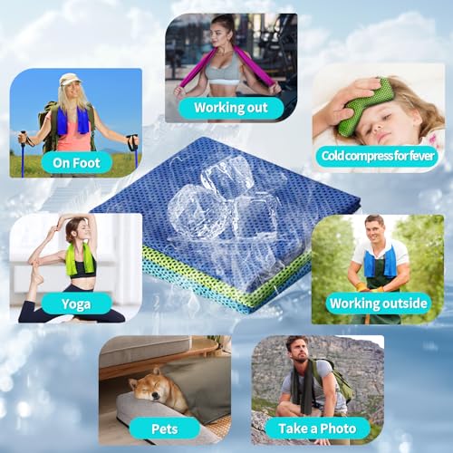 Instant Cooling Towel 40x12 Inch - Microfiber Ice Wrap - Blue/Pink/Grey/Green