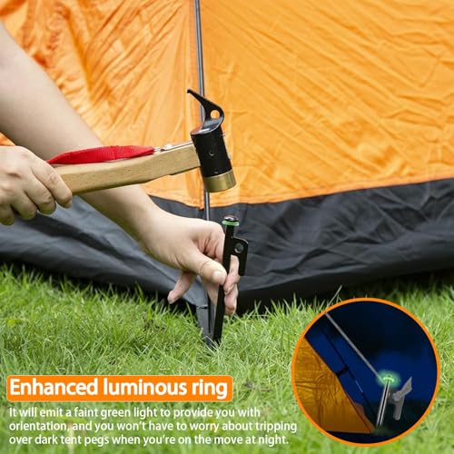 Heavy Duty Tent Stakes - 8 Inch Metal Pegs with Silicone Rings & Bag - 8 PCS - Black