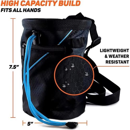 Chalk Bag for Rock Climbing with Quick-Clip Belt, Large Zippered Pockets & Brush Holder - Weight Lifting, Gym, Bouldering, Disc Golf, Wall Climbing Gear Accessories
