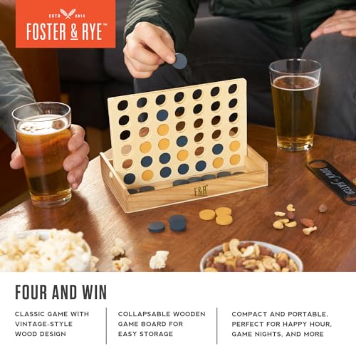 Foster & Rye Four and Win Vintage Wooden Board Game for 2 Players - Classic Game Night