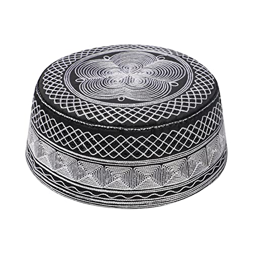 Muslim Prayer Kufi Hat - One Size White with Chain Embroidery