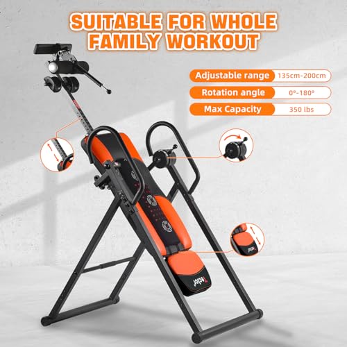 Inversion Table with Heat & Massage - Orange/Black, 350 lbs Capacity