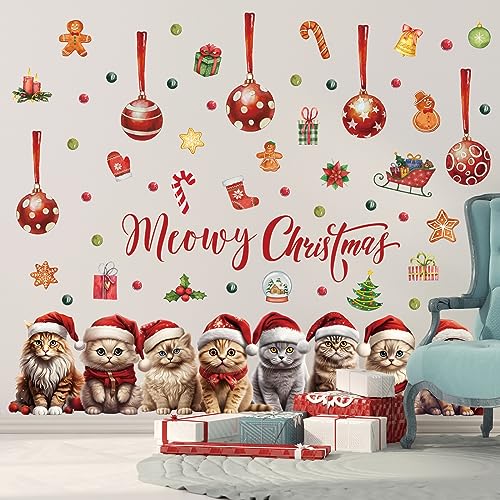 Christmas Cat Wall Decal - Removable Holiday Sticker for Home Decor