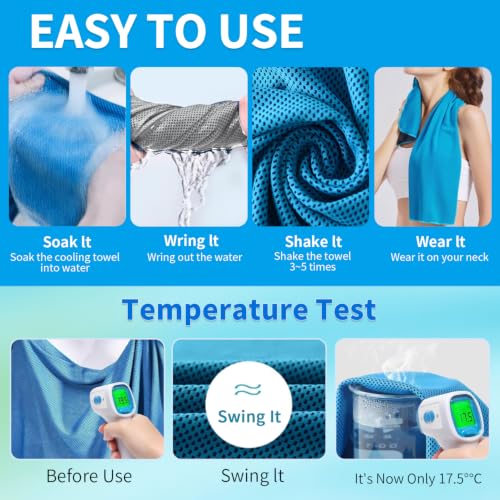 Cooling Towels - 5 Pack, 40" x 12", Chilly Microfiber for Yoga & Sports - Multicolor