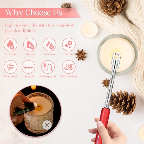 Plasma Flameless Electric Lighter - Rechargeable Candle Lighter - Red