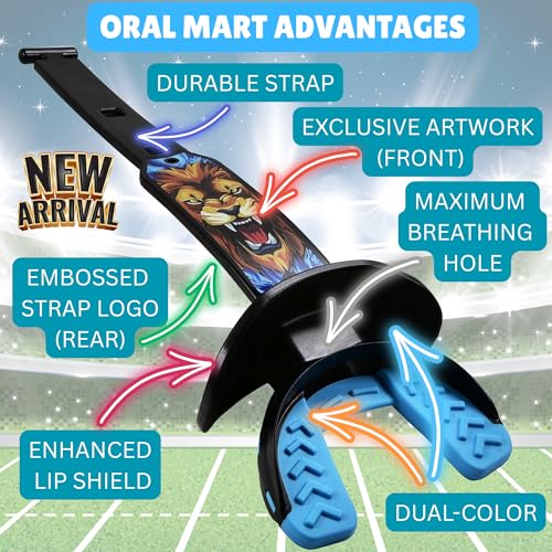 Audacious Lion Football Mouth Guard for Adult & Youth – Instant Fit, Dual-Color, with Graphic Strap