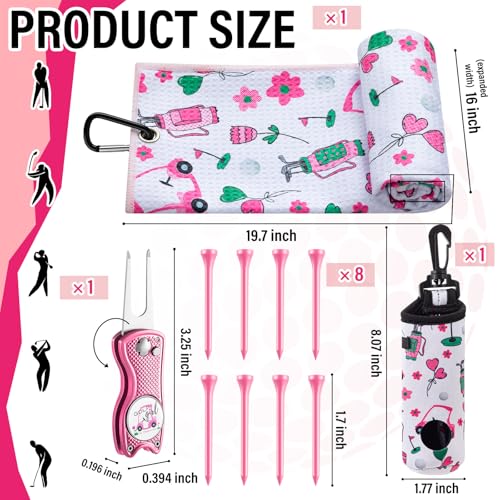 Liliful Floral Pink Golf Accessories Set for Women – 12 Pcs Gift Kit