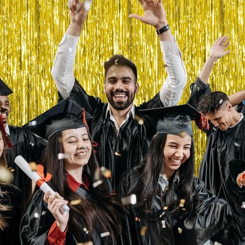 Gold Foil Fringe Backdrop - 2 Pack Tinsel Streamers for Party Decorations