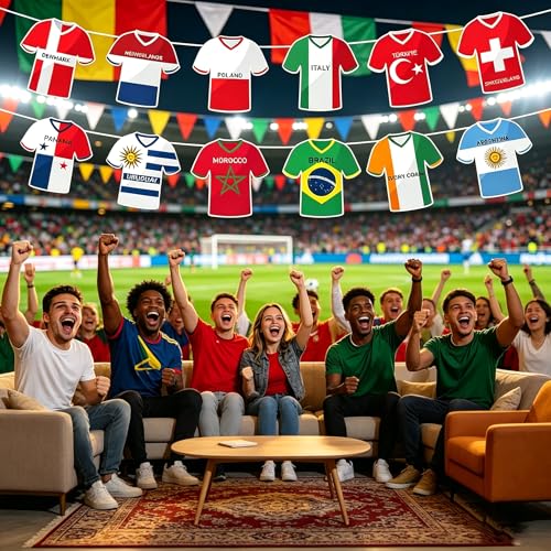 2026 World Cup Soccer Jersey Flags Bunting Banner - Multicolor