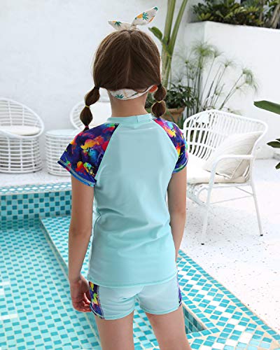 Kids Unicorn Print Two-Piece Swimsuit Set with UV Protection - Green/12-14