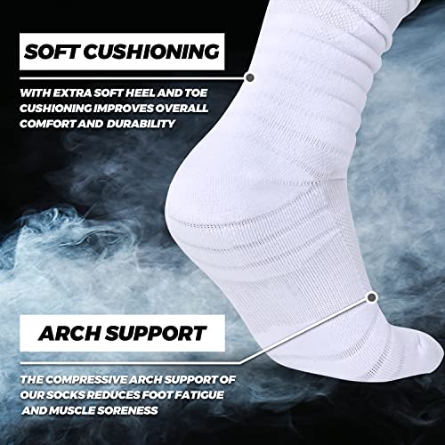 Long Knee High Football Socks with Ankle Support - White, Large