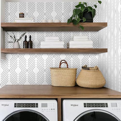 LiKiLiKi Peel and Stick Wallpaper Black and White Contact Paper Geometric Modern Wall Paper for Nursery Room Bedroom Bathroom Cabinets and Drawers Vinyl Roll Self-Adhesive Waterproof 17.3¡± x 118¡±