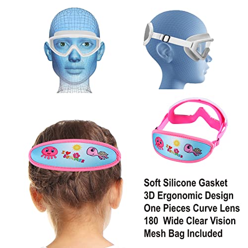 Kids Swim Goggles for Ages 3-8 - No Hair Pull - 1pk Mask - Fun Summer