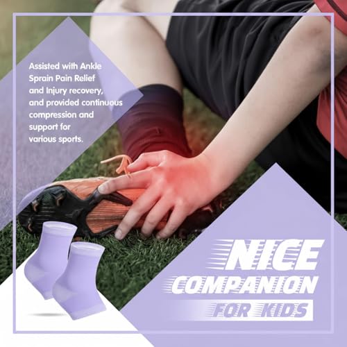 Girls Ankle Brace Compression Sleeves - Purple, Medium (3 Pairs)