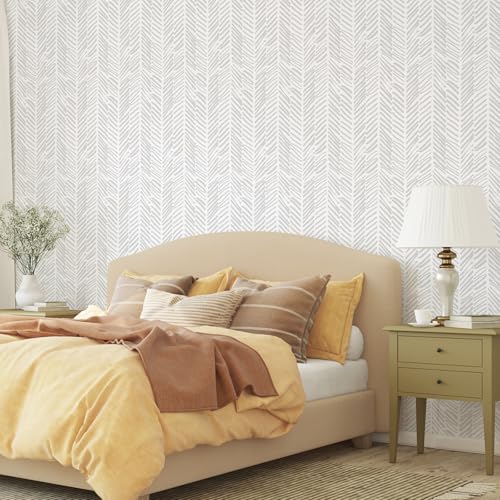 VEELIKE Grey Herringbone Peel and Stick Wallpaper Boho Geometric Wallpaper for Bathroom Bedroom 17.7''x118'' Grey Chevron Wallpaper Stick and Peel Removable Contact Paper for Walls Cabinets Drawers