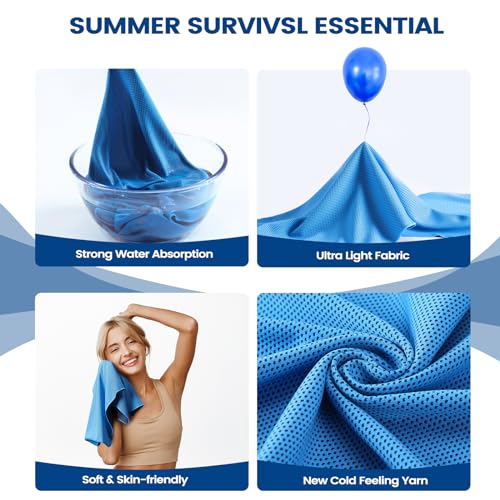 Cooling Towels 6 Pack - 40x12 Breathable Gym Towels - 2 Black, 2 Dark Grey, 2 Blue