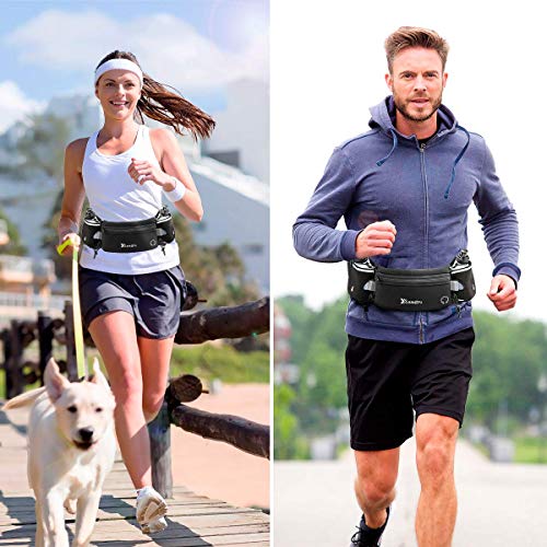Hydration Belt with 2 Water Bottles - Adjustable Waist Pack - Black