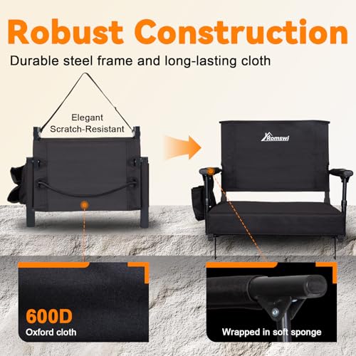 Portable Stadium Seats with Back Support & Cup Holders - Black
