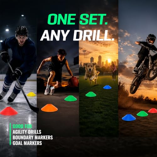 50 Pack Agility Training Cones for Sports & Soccer Practice - 5 Color Set