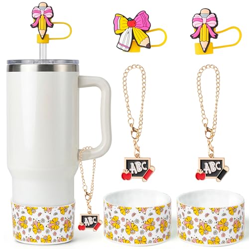 Silicone Cup Accessories Set with Straw Covers & Charm - Back to School