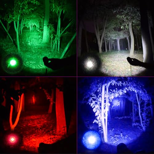 MVIOCS 2000 Lumen Rechargeable 4-Color LED Flashlight, Zoomable Aluminum Black