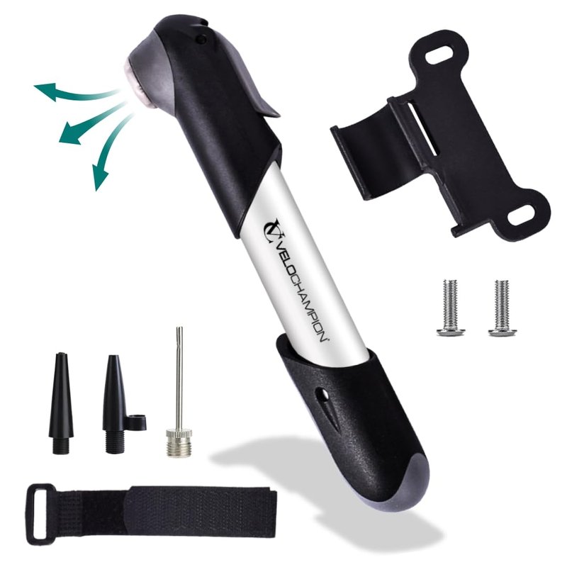 VeloChampion Alloy Mini Bike Pump Suitable for Presta, Schrader and Dunlop - Portable, Compact, Durable and Easy to Use