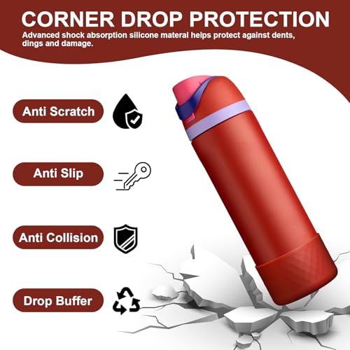 Silicone Water Bottle Boot - Anti-Slip Sleeve for Owala - Pink & Light Brown - 24 Ounce