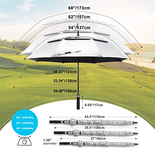 62 Inch Golf Umbrella - Auto Open, Windproof, UV Protection - Silver/Black