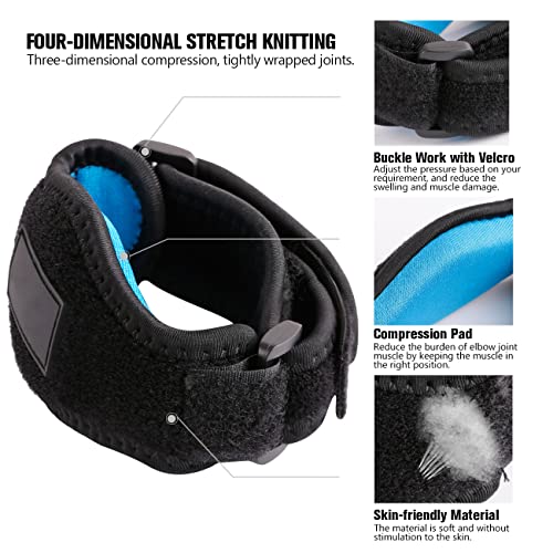 Tennis Elbow Brace with Compression Pad - Blue (2 Pack)