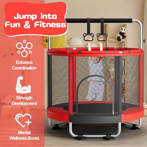 55" Kids Trampoline with Enclosure & Adjustable Bar - 440lbs Capacity