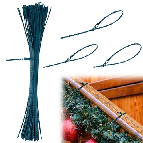 50pcs Christmas Garland Ties Green Banister Twist Ties Flexible Self Locking Nylon Strap 15.7Inch Adjustable Garland Hanger Decorative Holiday Wreath Hanger for Christmas Lights Wreath Making Stairway