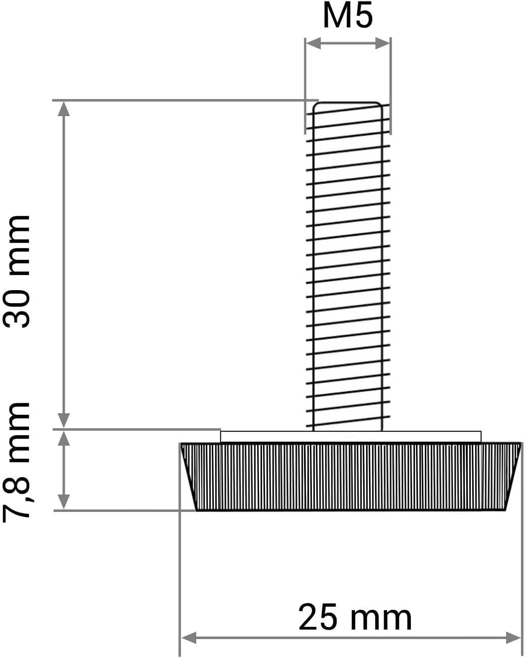 (Pack of 8) Furniture Leveling Feet 3/16" x 1-3/16" (M5 x 30 mm), Adjustable Round Legs 63/64" (25 mm) Diameter, 3/16" (M5) Thread Leveler Foot