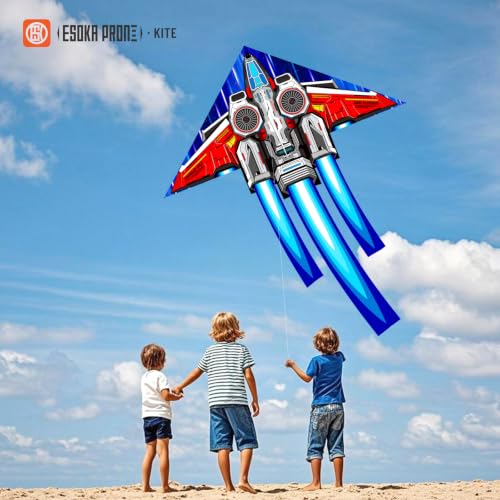 ESOKA PRON Red & Blue Spaceship Kite for Kids & Adults - Easy Fly Outdoor Toy